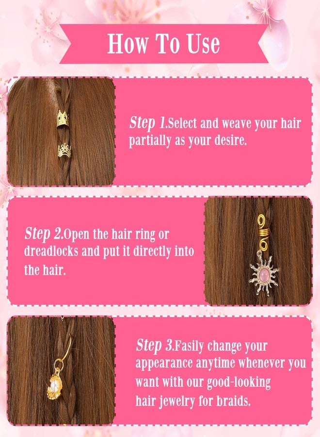 Nogeqi 36 Pcs Pink Crystal Hair Charms for Braids, Butterfly Hair Clips for Women,Pearl Rings for Braids Accessories,Multi Style Loc Jewelry for Women Fashion Styling - Image 4